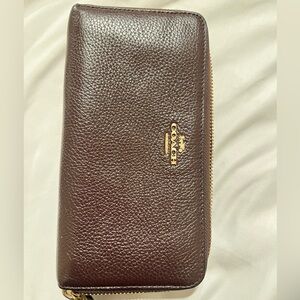 Coach Chocolate Leather Wallet with Gold Accents